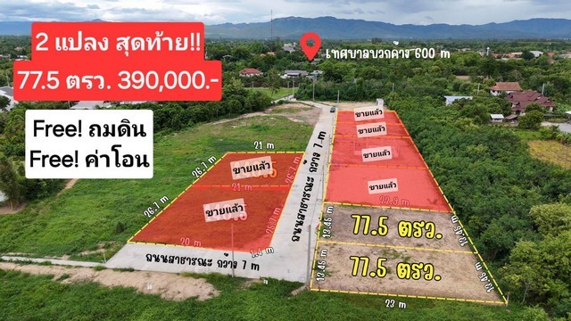 ขายที่ดินจัดสรรเริ่ม 77.5ตรว. ลดสุด 350,000บาท ผ่อนตรงได้ วิวเขา สาธารณูปโภค ต.บวกค้าง อ.สันกำแพง เชียงใหม่